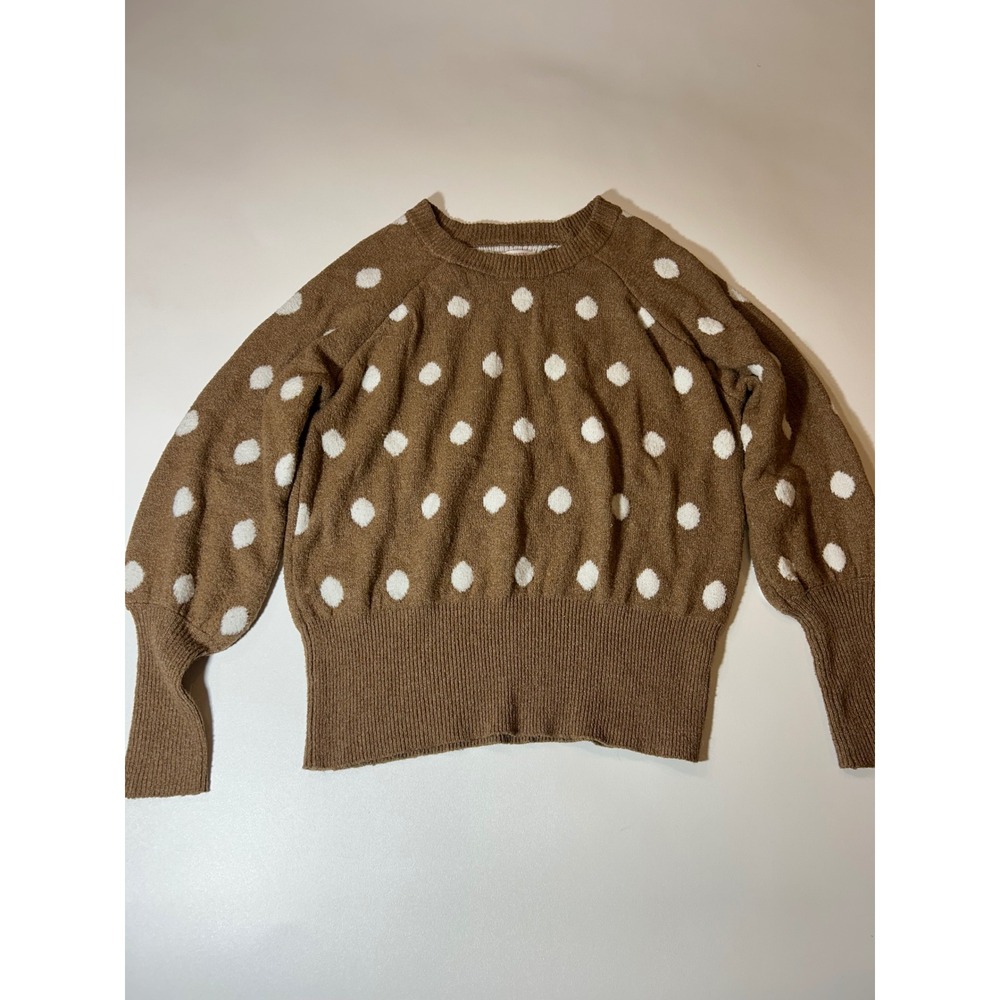 Lauren Conrad Sweater Women's XL Brown Polka Dot Balloon Sleeve Knit